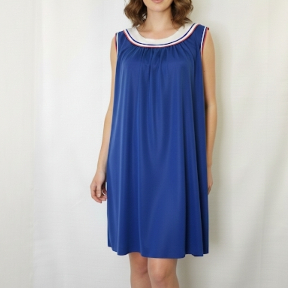 Lorraine Vintage MOD Babydoll Nightgown Silky Nylon‎ Mini Dress Size Large Blue